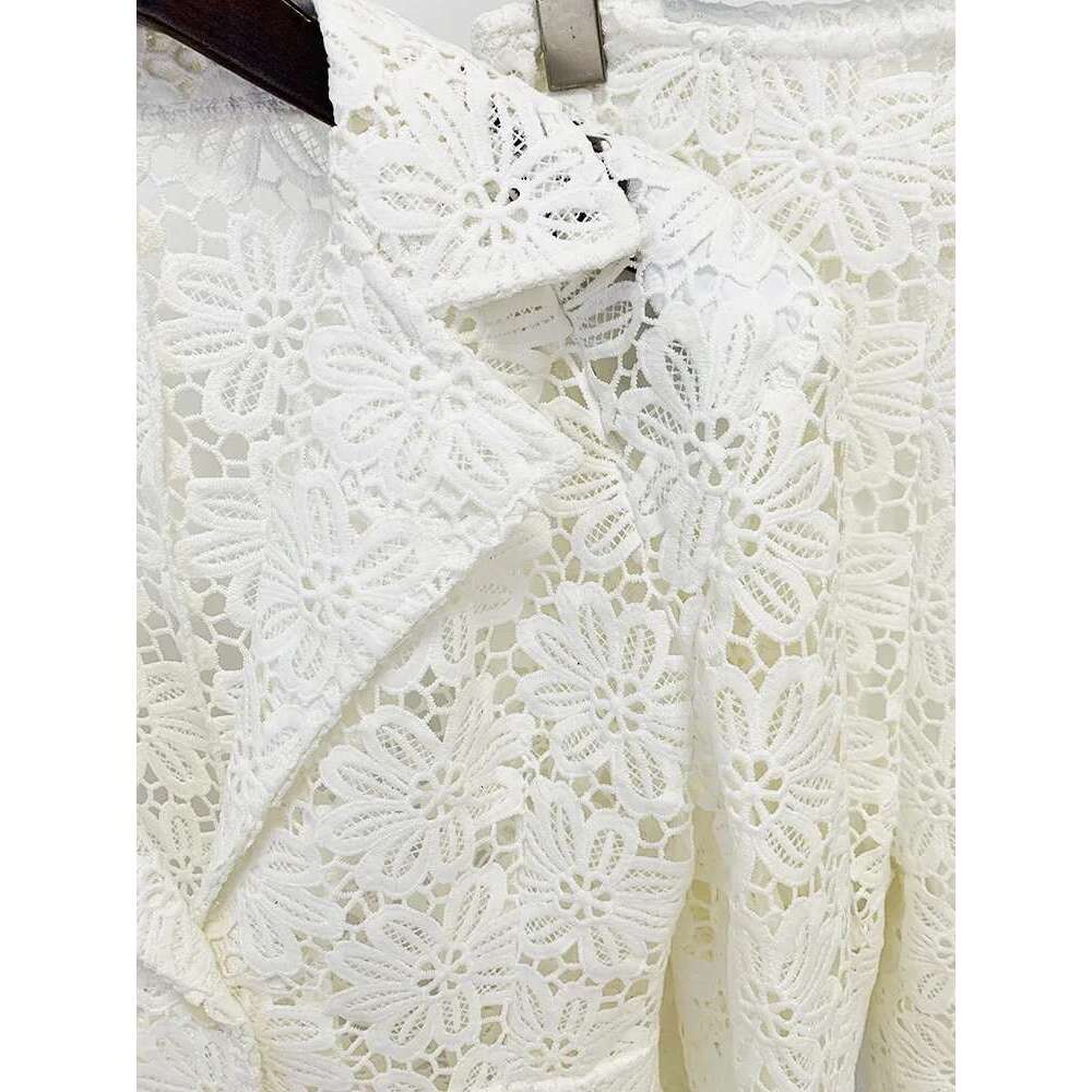 HIGH STREET Newest 2025 Designer Runway Set Women's Single Button Guipure Lace Blazer Pencil Pants Suit 2Pcs
