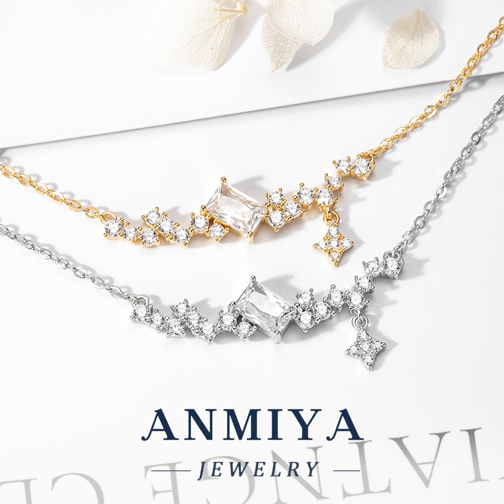 Geometric Silver Jewelry Multi Zircon Design Together, 925 Chain Necklace for Modern Minimalist Wear