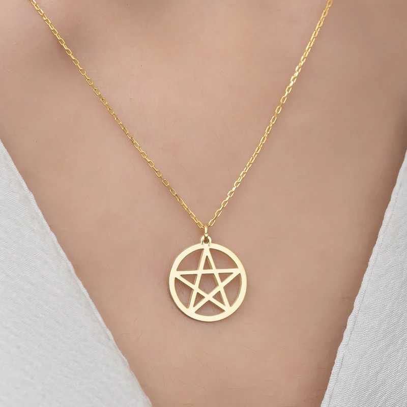 Pentacle Star Necklace For Women Stainless Steel Jewelry Geometric Minimalist Pendant Choker Necklaces For Women XJ250604