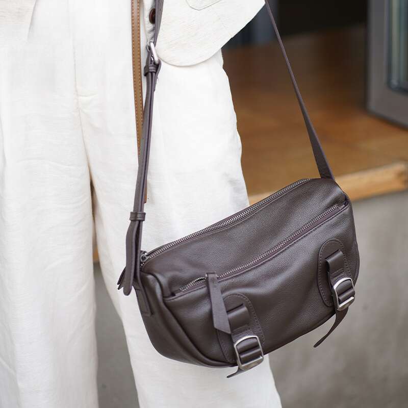 Multi-Compartment Motorcycle Bag For Women Casual Wide Strap Crossbody Double Chain Single Shoulder Bag Stylish Versatile Design