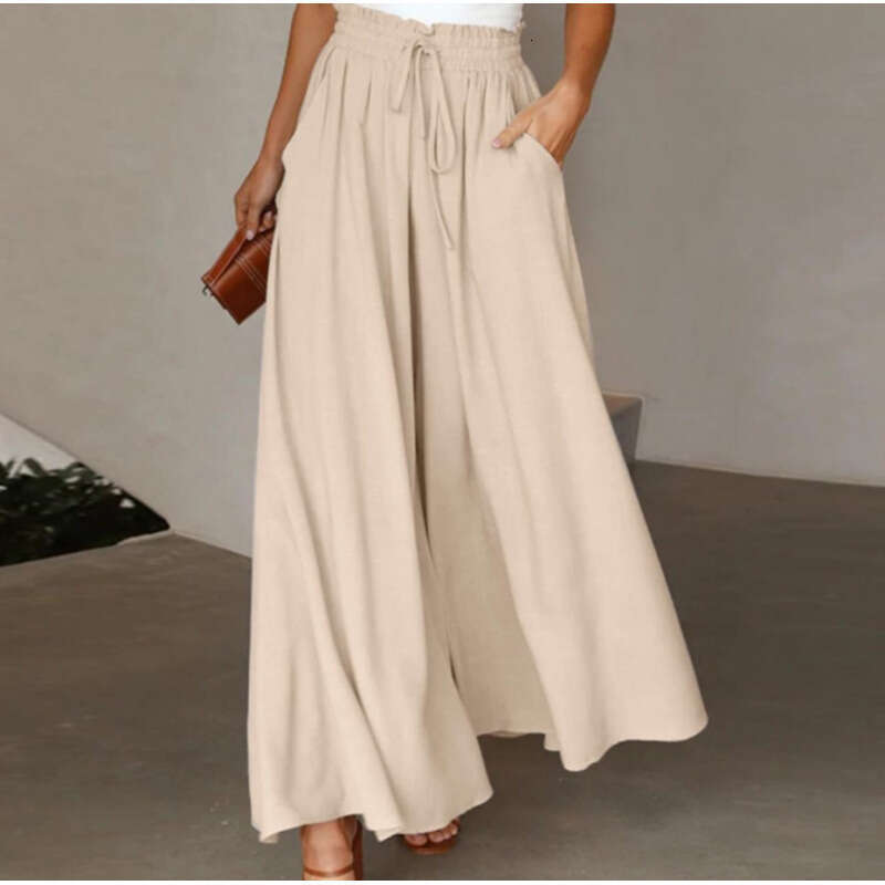Summer New Women's Wide-Leg With Elastic Waistband, High-Waisted Long Skirt Pants For Women B5