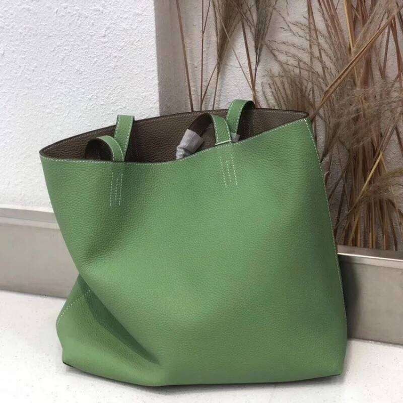 VOAETEC 2025 First-Layer Cowhide Tote Double-Sided Real Leather Shopping Women's Vintage Casual Versatile Portable Bag 2025/06/05