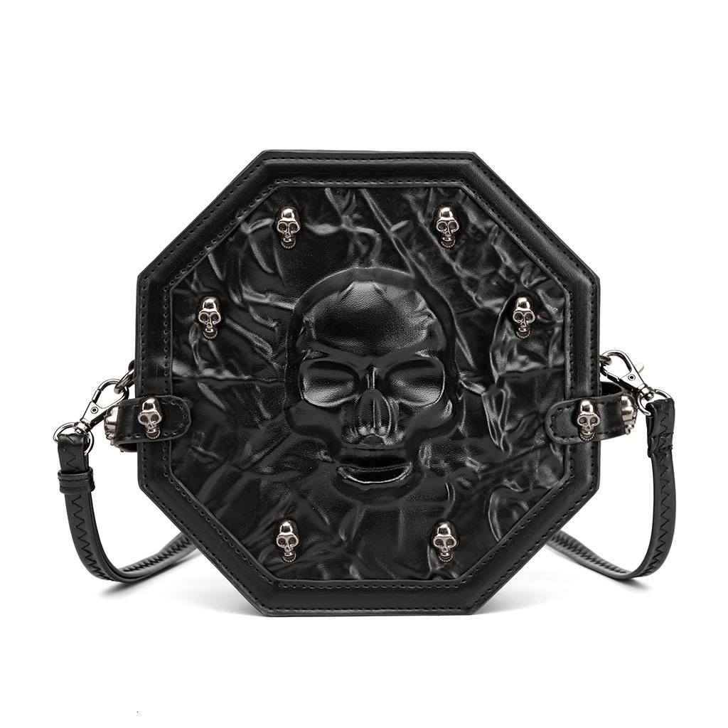 Cross border hot selling dark skull crossbody bag, European and American retro punk single shoulder foreskin designer bucket bag