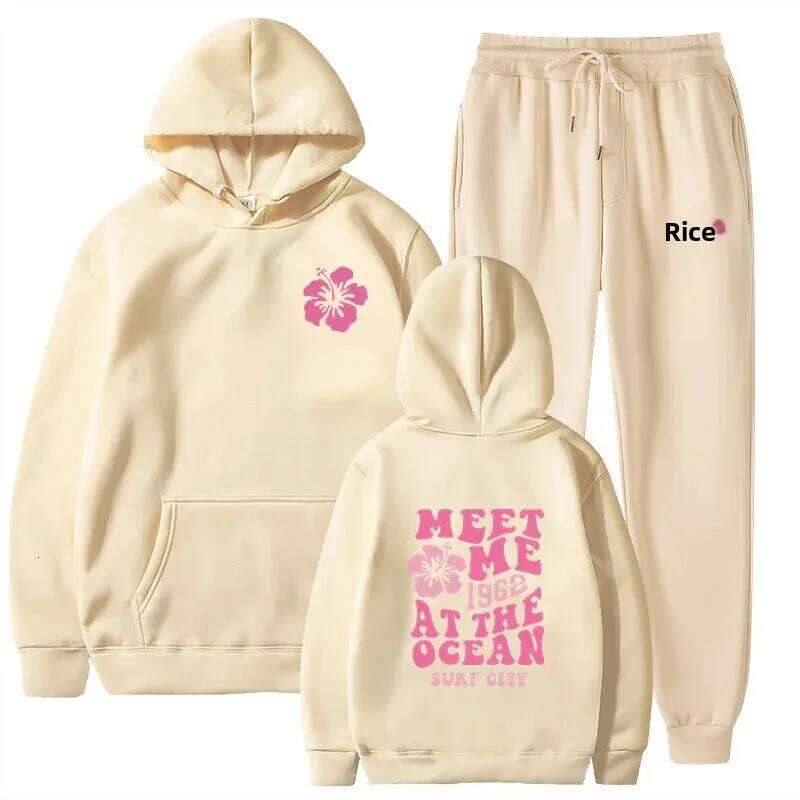 Simple Casual Hoodie Pants Set Autumn Winter New Style Print Hooded Sweatshirt Bottoms Combo Large Size Women