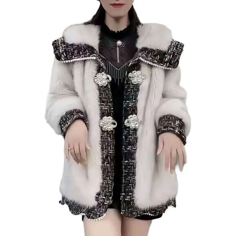 Faux Fur Coat For Women,Korean Jackets,Double Breasted Overcoat,Turn-Down Collar , Female Clothes, Winter,New, 2024