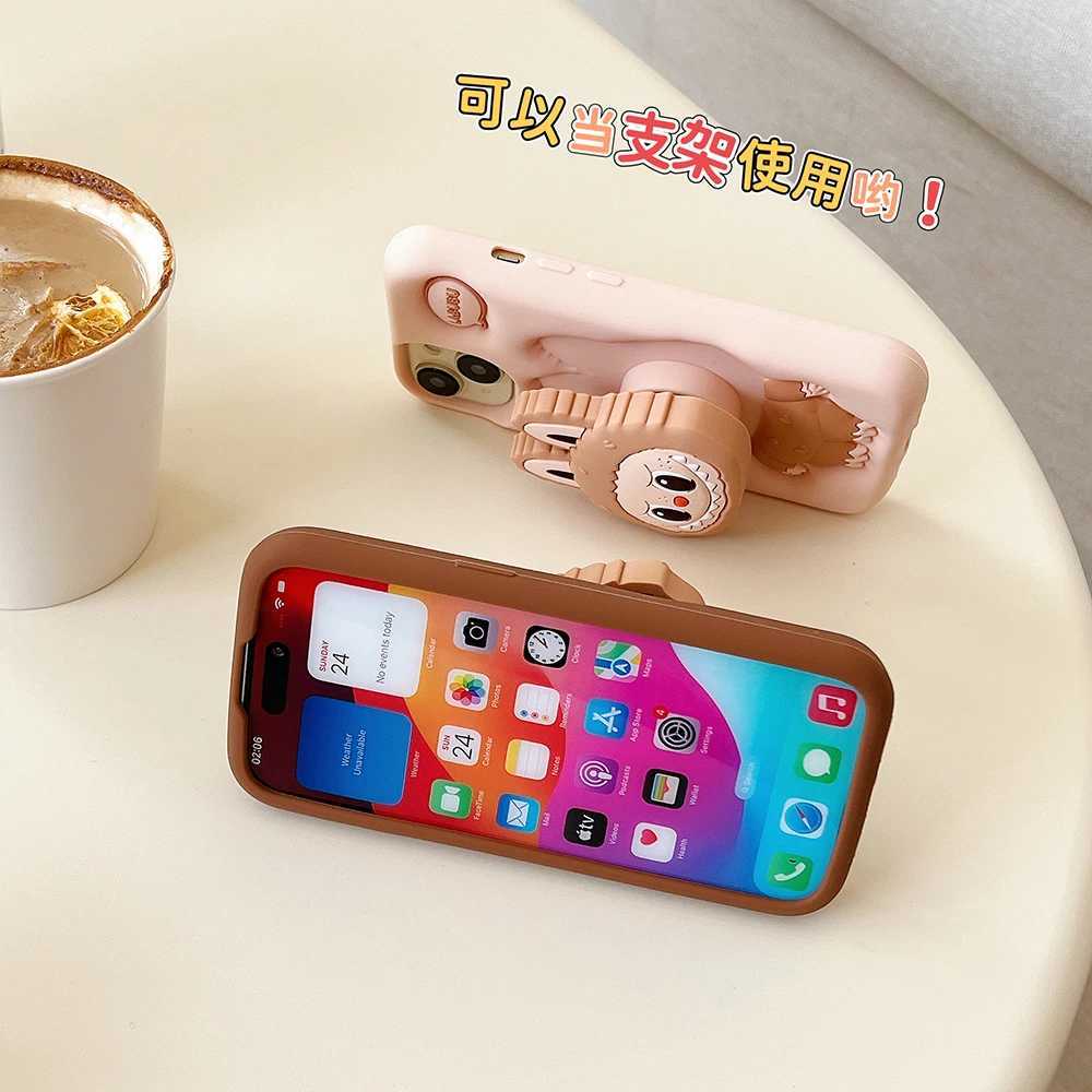 Cute Cartoon LaBuBu Monsters Soft Silicone Bracket Cover With Holder Case For Samsung Galaxy A14 A15 A54 A55 S23 S24 S25 Ultra X250605
