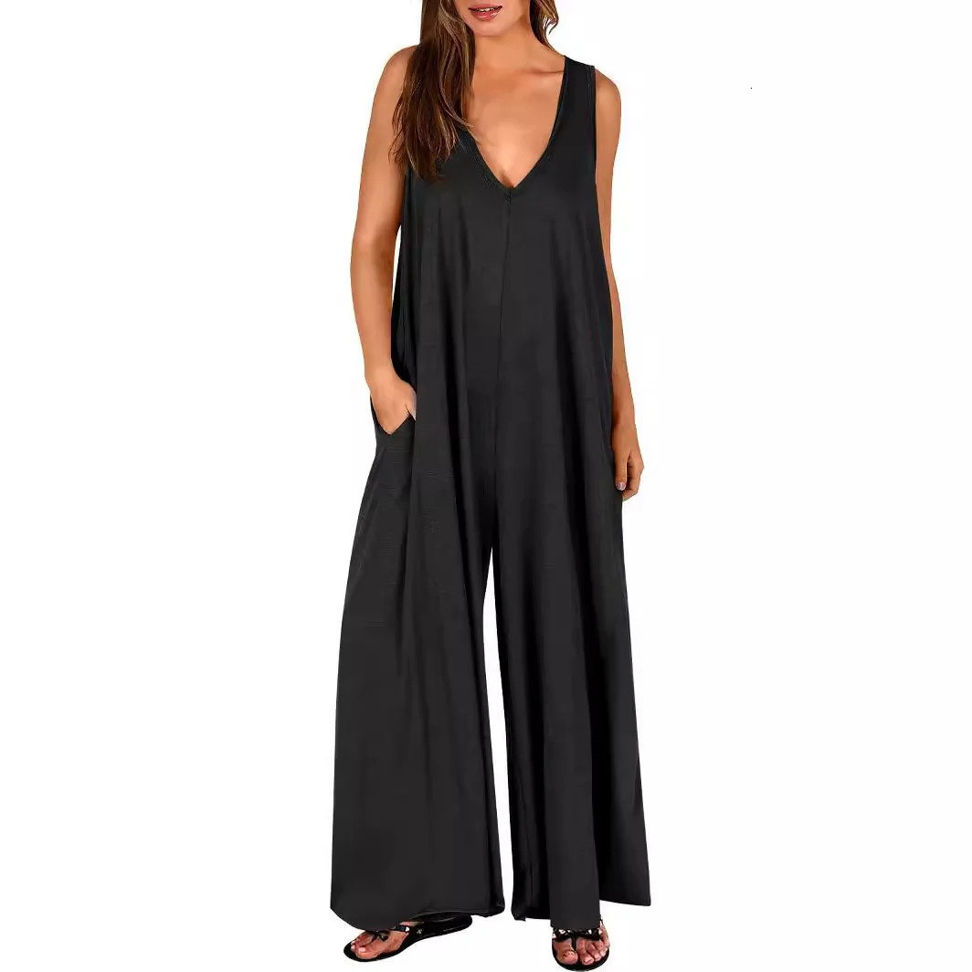 Summer Fresh Casual Womens Pocket jumpsuit Thin Womens jumpsuit 250605