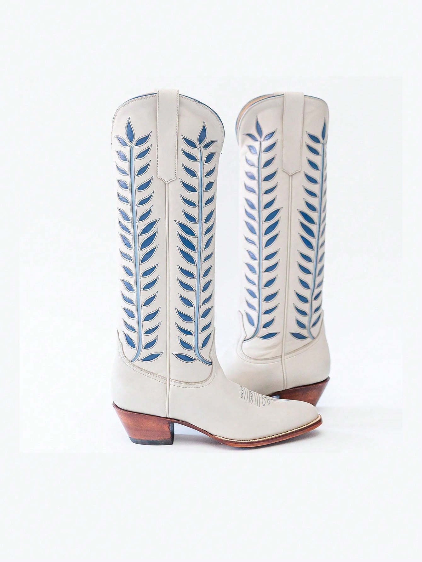 Lanjia- Arqa Womens Knee High Cowboy Boots For Women Wide Calf Chunky Heel Fashion Stylish Embroidered Western Boot Cowgirl With Contrast Foliage Inla