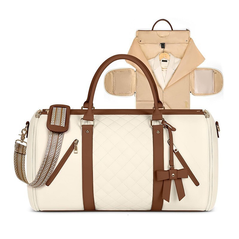 New Women's Travel Leather Convertible Duffel with Shoe Pocket Carry-on Clothing Bag