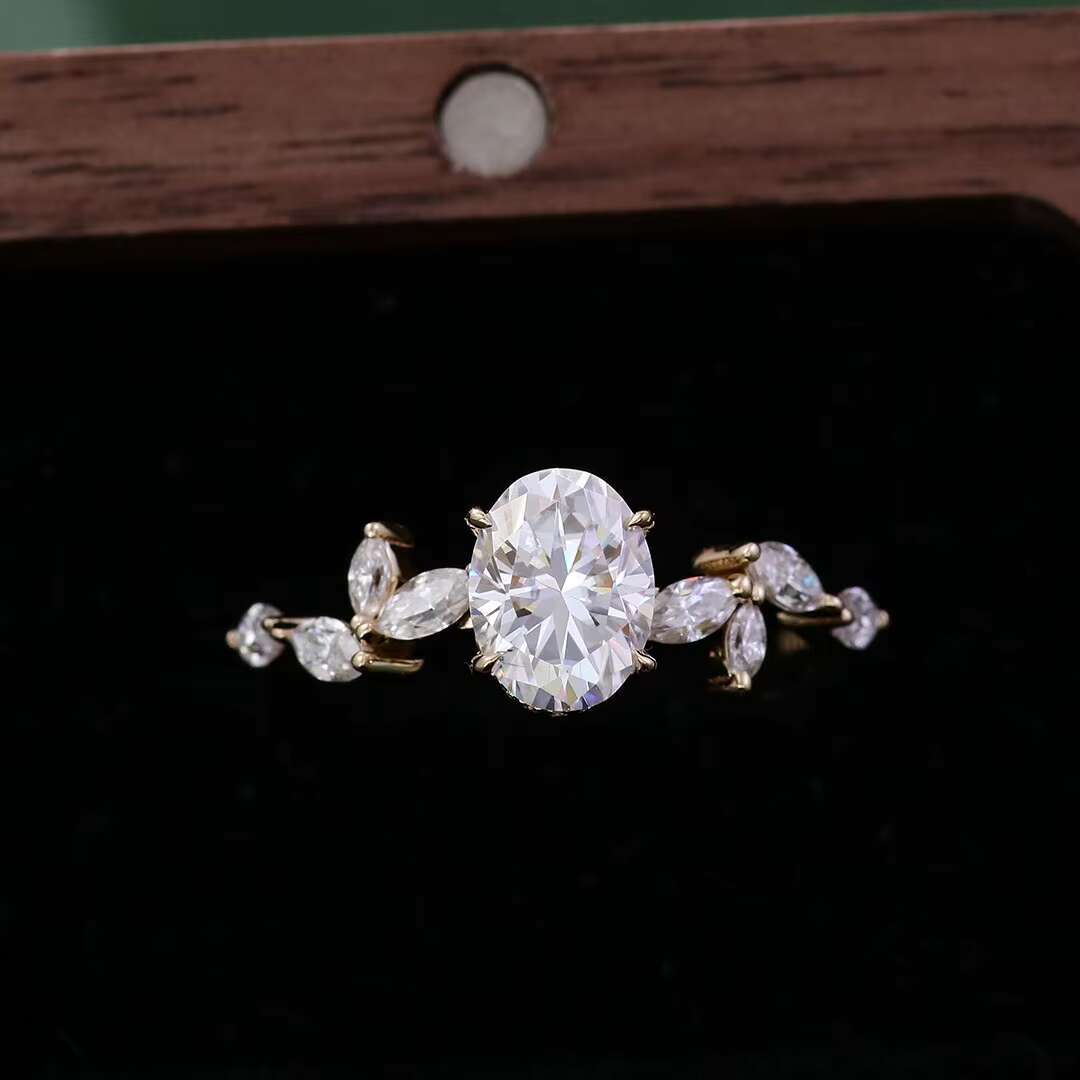 GRA High Quality 1.5 Oval Moissanite Ring Engagement Ring Womens Fine Jewelry 14k Yellow Gold