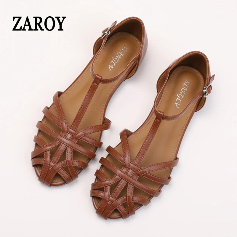 ZAROY Summer Cross Strap Flat Sandals Women Round Toe Ankle Buckle Hollow Casual Roman Sandal Shoes for Women 250605