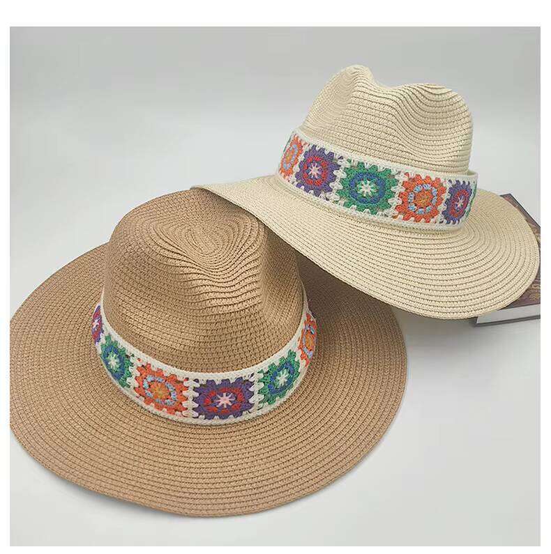 Large Boho Style Fedora Sun Proof Ethic Flat Brim Straw Hat for Daily Outdoor Fishing Travel Casual-for Cycling