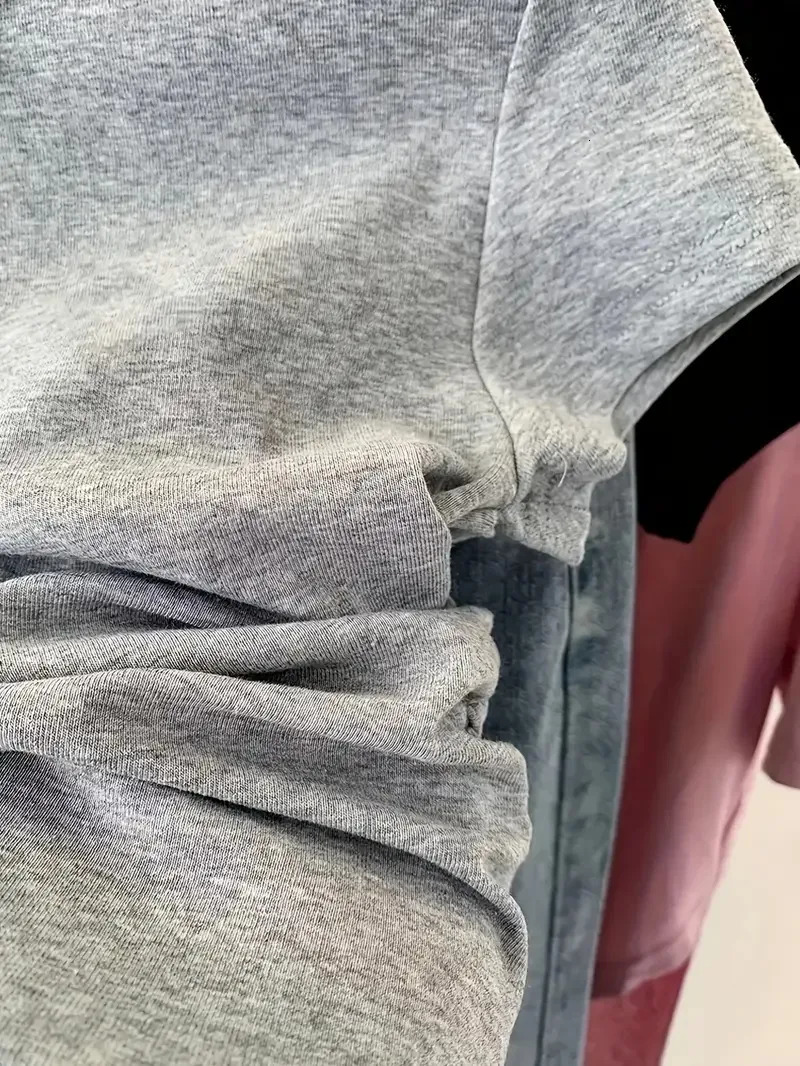 Fashion Print T-shirts Summer Solid Color Top Cute Girls Short Sleeve Slim Fit Round Neck T-shirt Womens Short Tops 250529