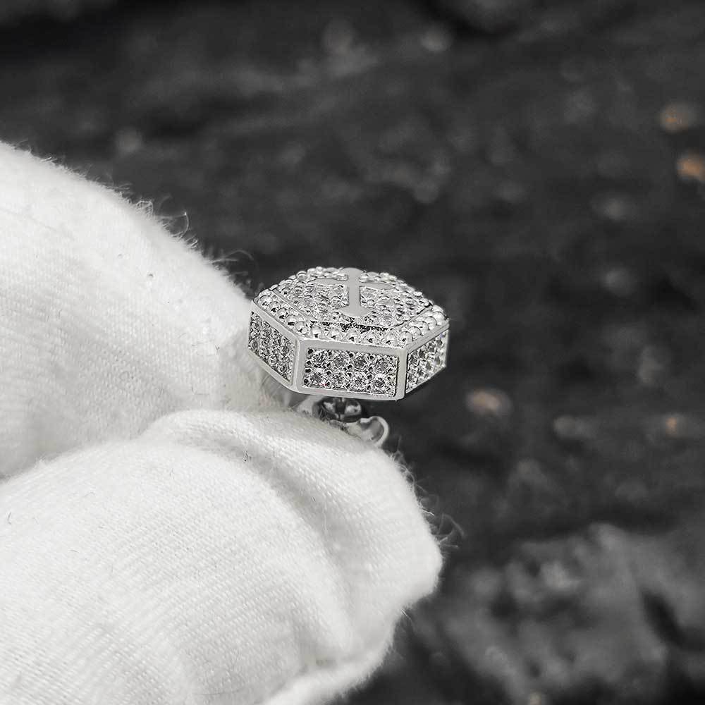 New Hexagonal Cross Moissanite Earstuds Trendy Brand Personalized Full Diamond Hip Hop Mens and Womens Earrings
