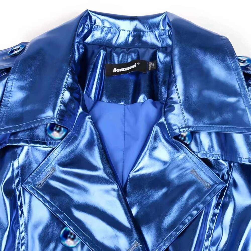 Long PU Leather Coat For Women, Fashion Overcoat, Female Clothing, New England Style, Adjustable Waist, Sequins, Spring, Autumn