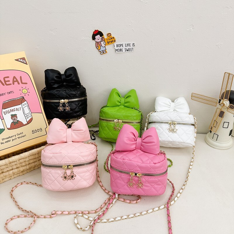 Top brand high-quality new free designer bag fashionable and sweet little princess quilted bow candy colored shoulder width bag new free designer bag