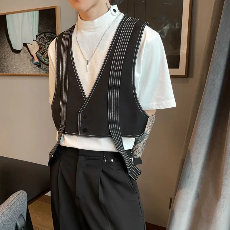 Summer Niche n Outer Workwear Korean Style Highend Functional Cargo Suit Vest Mens Jacket Trendy Aesthetic Chic 250605Z