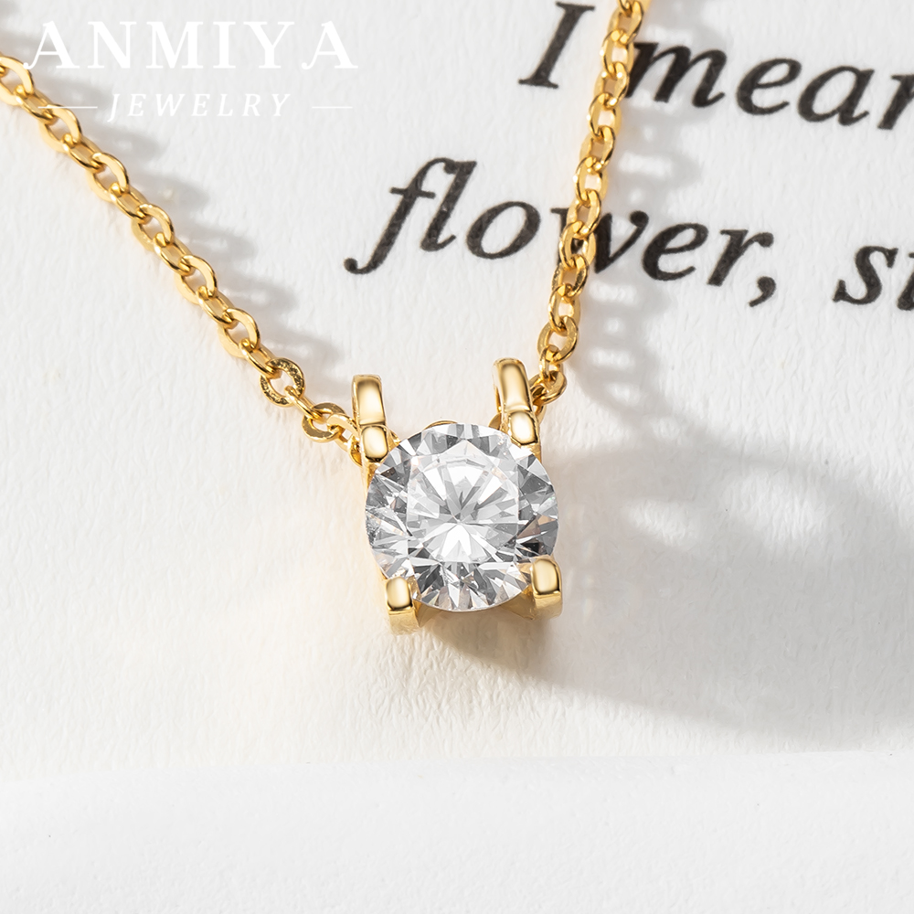 Delicate 925 Silver Jewelry Geometric Zircon Pendant Necklace with Link Chain Design for Fashion