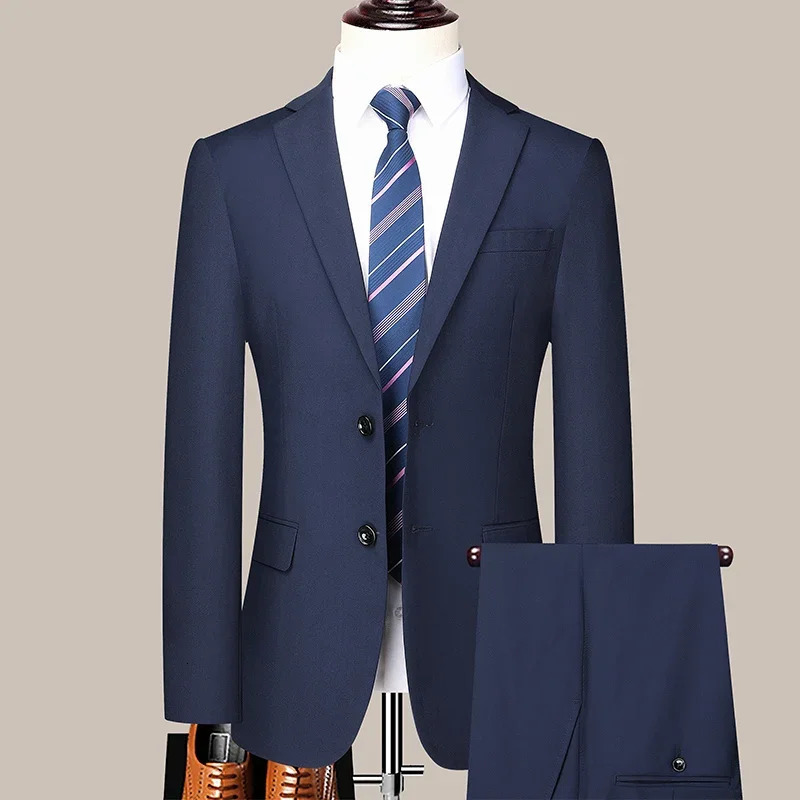 Mens Slim-fit Two-button Business Suit Professional Work Formal Two-piece Set Trousers Included S-6XL 250530