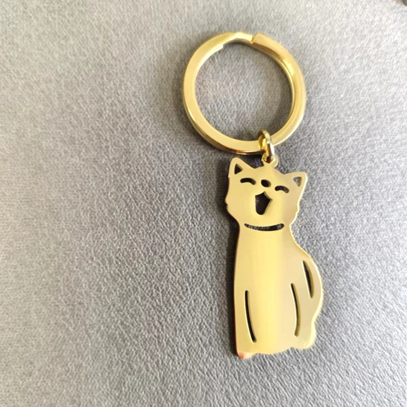 10pcs Classic Cute Puppy Dog Cat Pendant Key Chain Fashion 304 Mirror Polished Stainless Steel Key Ring Accessories 250605
