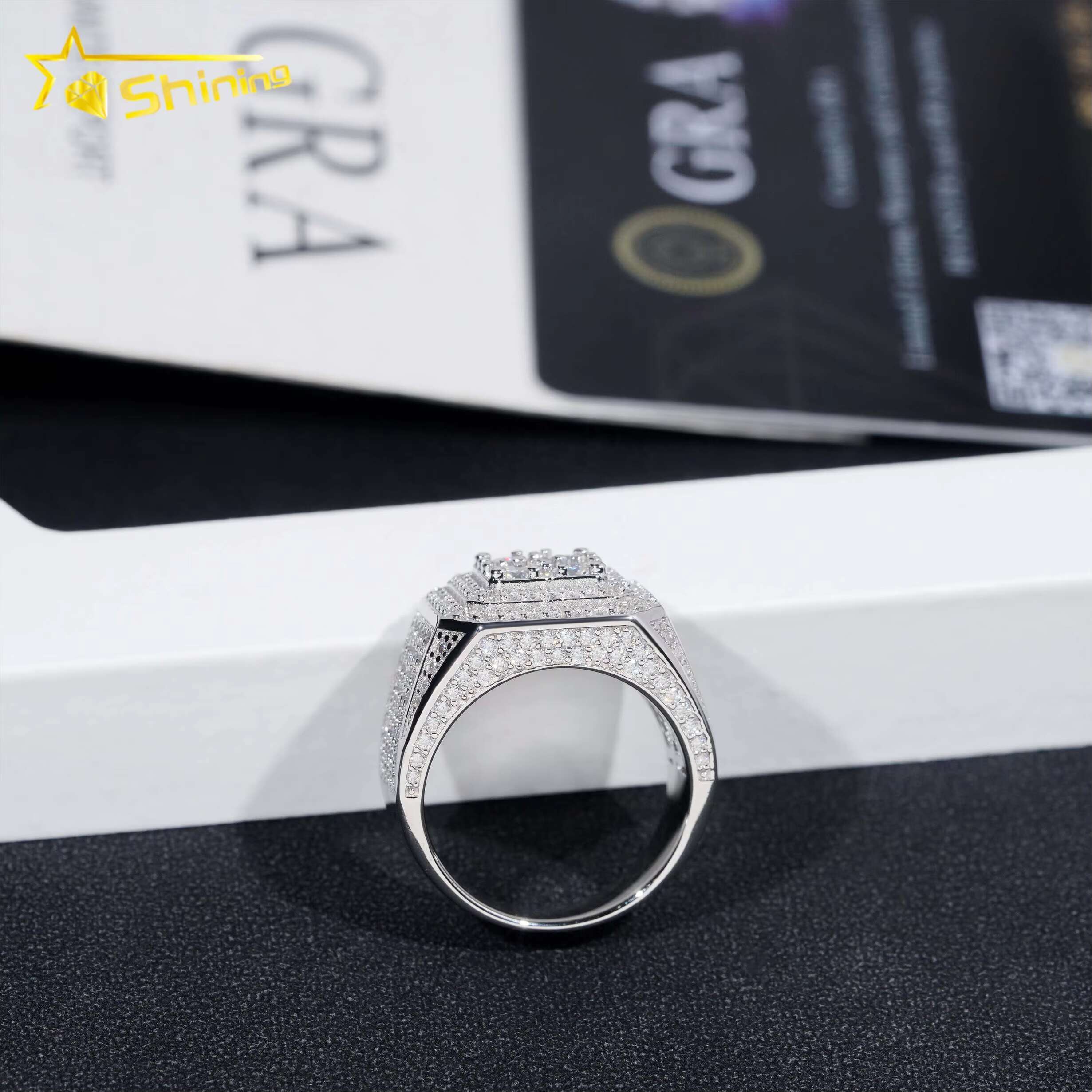 Wholesale Price Custom VVS Diamond Hip Hop Iced Out Moissanite Mens Ring 925 Sterling Silver Jewelry