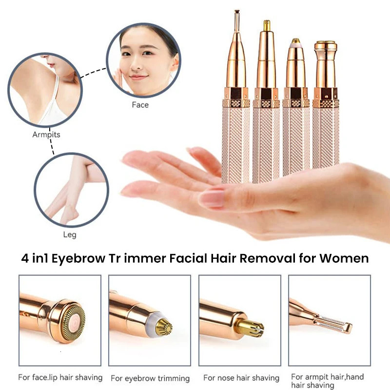 4 In 1 Facial Electric Shaver For Women Full Body Epilator Rechargeable Painless Eyebrow Nose Bikini Hair Trimmer 250604
