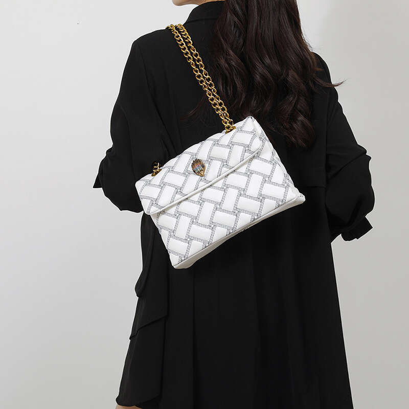 Spring Summer Small Square Color-Block Quilted Chain Eagle Head Women's Light Luxury Shoulder Crossbody Bag