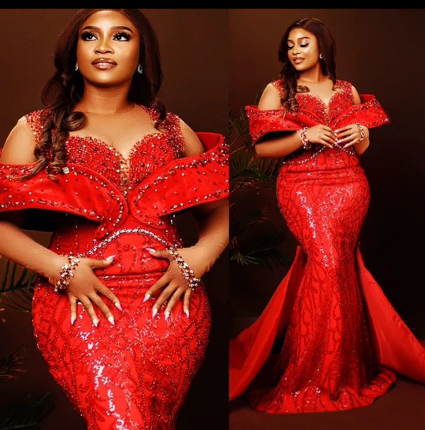 Red Mermaid Prom Dresses 2025 Crystals Sequined Detachable Train Evening Formal Party Second Birthday Engagement Gowns Plus Size Dress For Special Occ