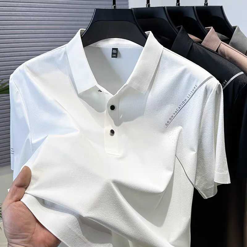 High quality ice silk breathable short sleeve lapel T-shirt solid color summer casual sports style fashionable mens polo shirt XJ250605