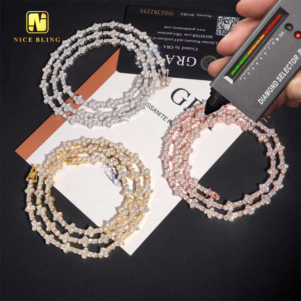 Wholesale Price 925 Sterling Silver 3mm Hip Hop Jewelry Bracelet Necklace Iced Out VVS Moissanite Diamond Cross Tennis Chain