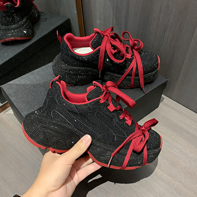 Brand Designer Women Sneakers Thick Bottom Platform High Heel Casual Trainers Mixed Color Runway Casual Shoes Outdoor Luxury Diamond Running Shoes Lar