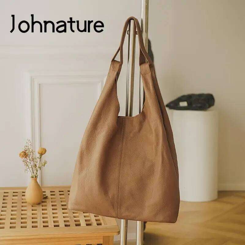 Johnature Casual Commuter Women Bag Genuine Leather 2025 New Versatile Large Capacity Soft Real Cowhide Shoulder Bags 2025/06/05