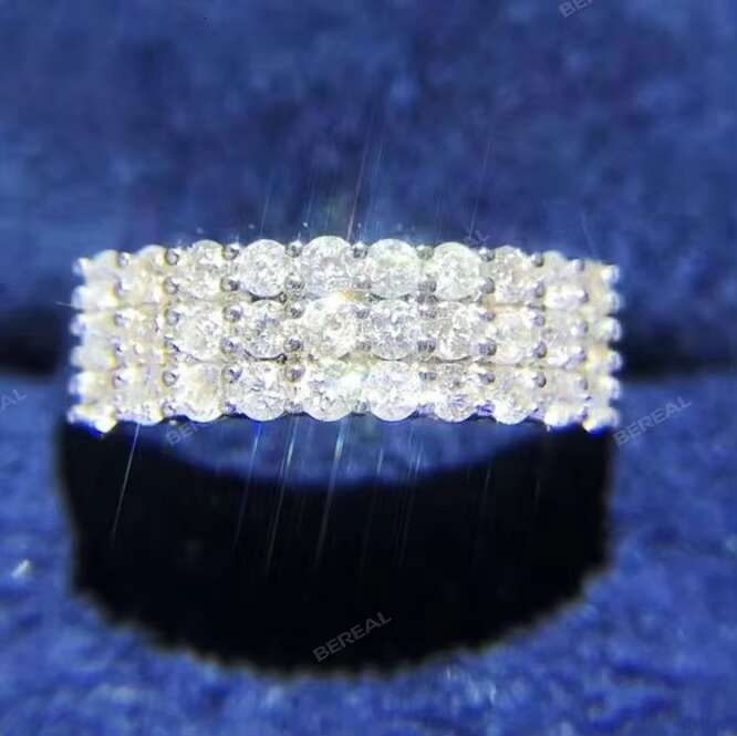 Pass Diamond Tester Three Rows Vvs Moissanite Eternity Ring Band Iced Out Diamond 10K 14K 18K Solid Gold Wedding Rings