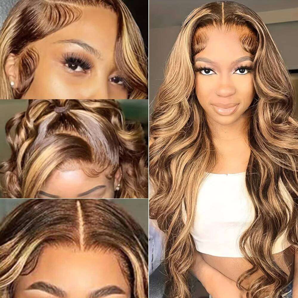 30 36 Inch Highlight Ombre Body Wave 13x4 HD Lace Front Wig 4/27 Colored 200 Density Human Wigs Pre Plucked Brazilian Hair