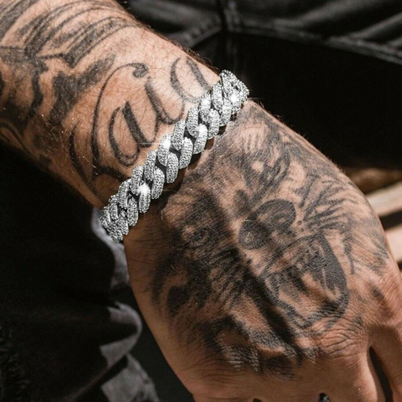 Rhinestone Cuban Bracelet Iced Out Link Chain for Men Hip Hop Paved CZ Rapper Bling Luxur Bracelet Jewelry Accessories Gift 250530