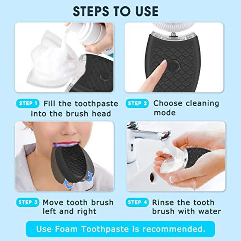 high quality travel portable Waterproof automatic u shape travel food grade silicone head adults kids electric toothbrush 250604