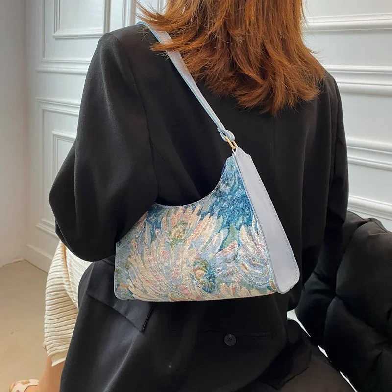 Womens Underarm Bags Autumn 2024 Trendy New Oil Painting Shoulder Bag Cute Simple Handbags and Purses Female Travel Small Totes XJ250605