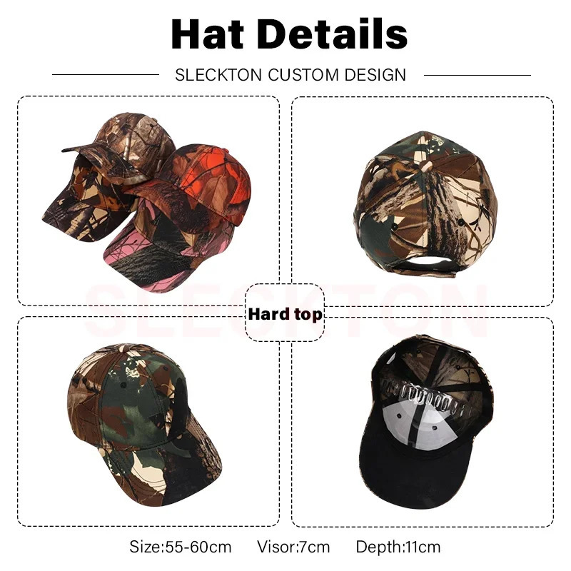 SLECKTON Custom Hats Leaf Camouflage Baseball Cap for Women and Men Picture DIY Print Embroidery Outdoors Hip Hop Fishing Hat 250603