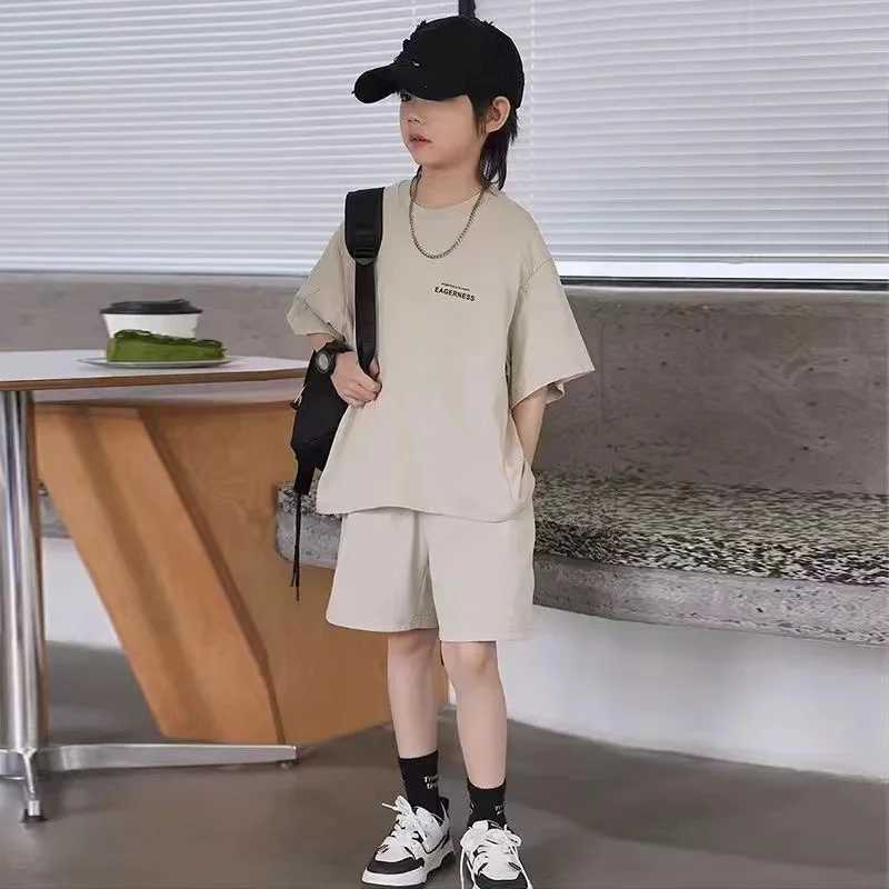 New Boys Casual T-Shirt Sets Summer Kids Short Sleeved Tops+Shorts 2Pcs Children Loose Clothing Suits Teen Tracksuit Outfits R250605