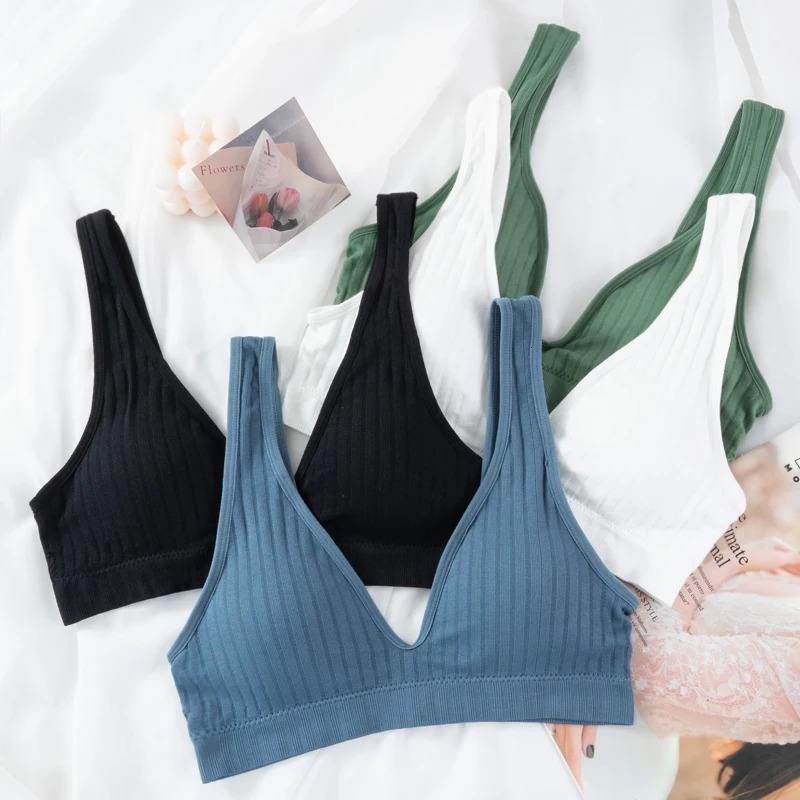 Sexy Womens Bra Crop Top Female Seamless Underwear Deep V Neck Tank Top Summer Backless Camisole Lingere Sports Ribbed Tanks 250530