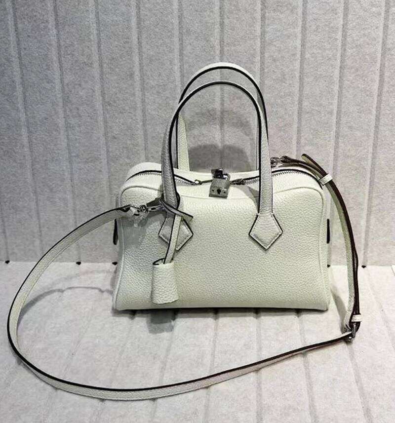 Women's Bags Designer Custom Initials Natural Cowhide Bowling Bags For Women Designer Handbags Purses New In Lock Top Handle Shoulder Bag