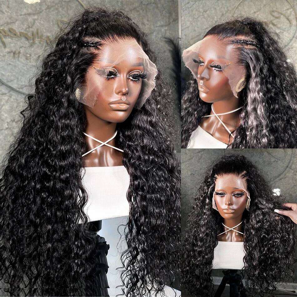 200Density Deep 13X4 Full Hd Front PrePlucked Water Wave 13X6 Lace Frontal Glueless Wig Synthetic hair Human Hair