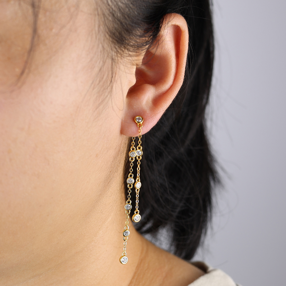 sdzstone 2025 NEW Design 925 Sterling Silver Micro Pave Zircon Tassel Chain Earrings for Women Pendant Ins Fine Jewelry