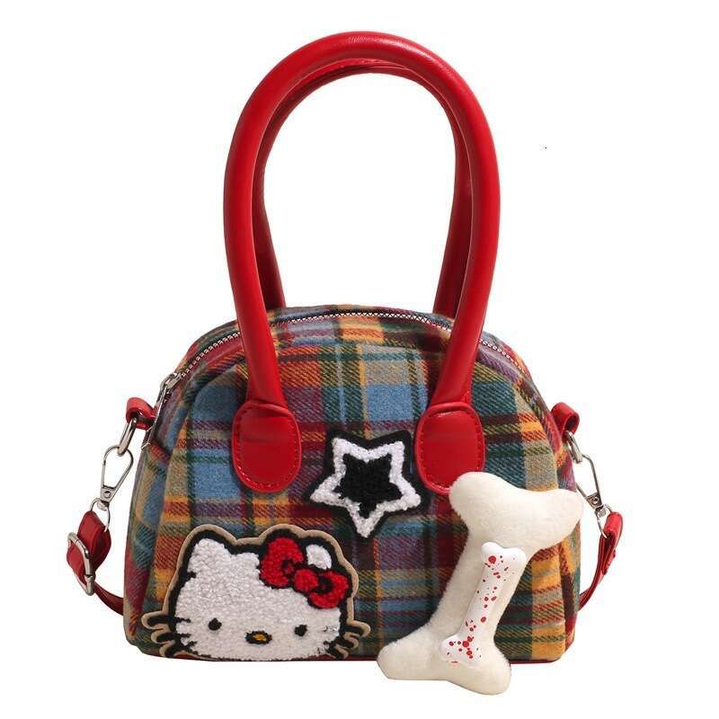 Korean Style INS Exquisite Plaid Cute Kitty Bow Star Fashion Handbag Crossbody Bag for Women Y2K Backpack