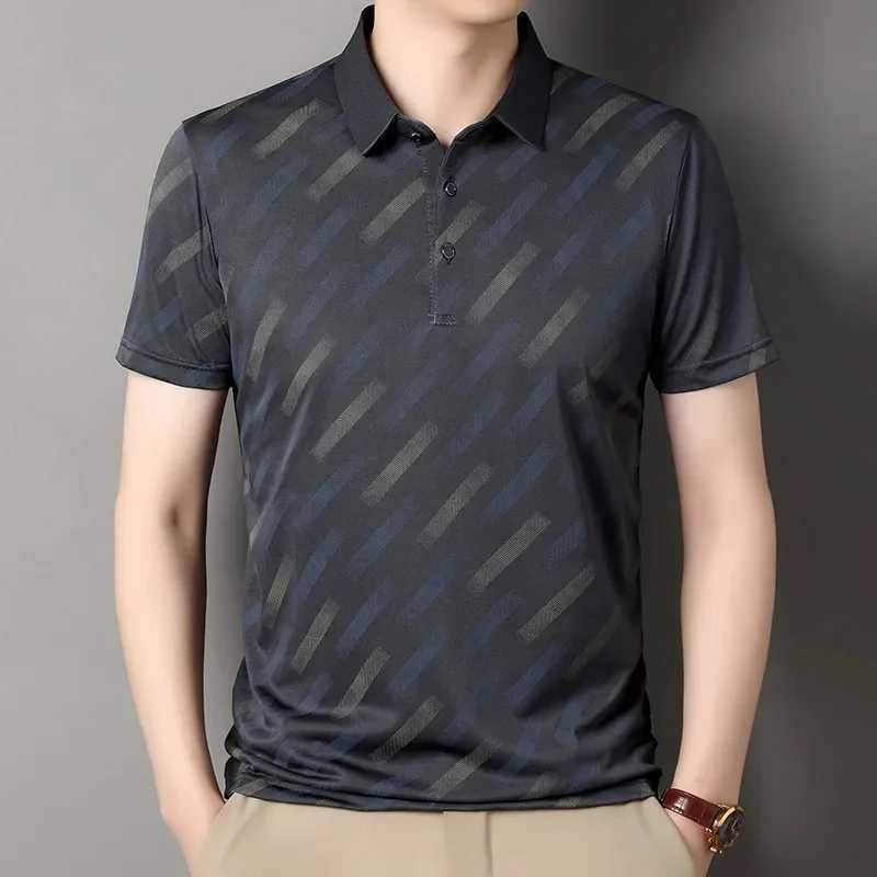 2025 New Mens Business Casual Short Sleeved Printed Polo Shirt Fashionable Breathable Comfortable and Versatile Top XJ250605