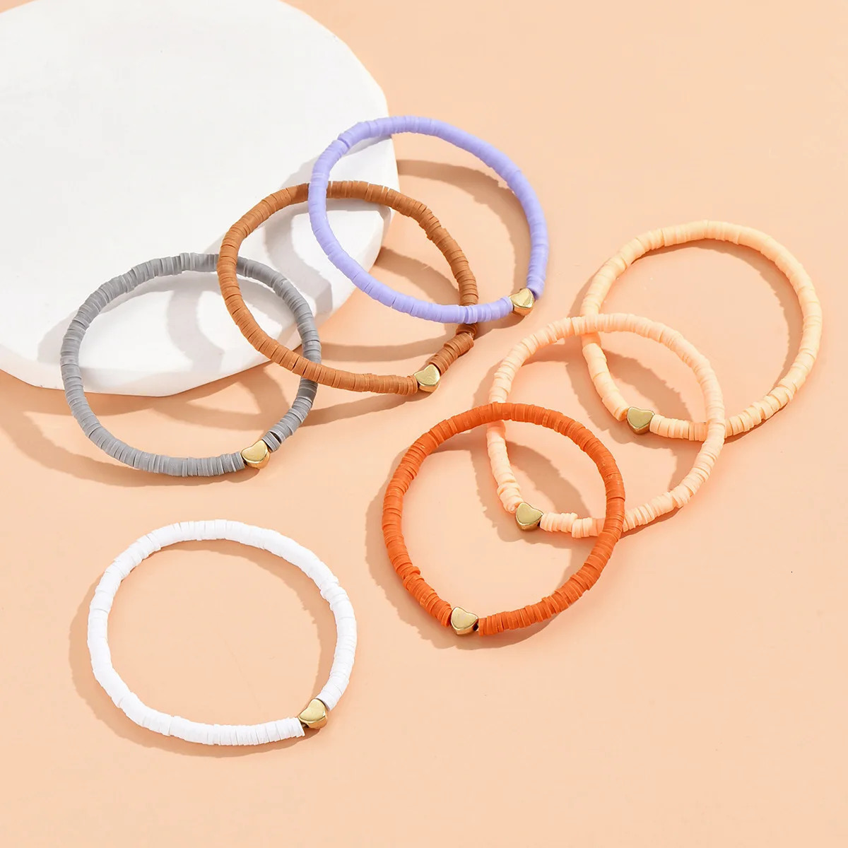 7Pcs Colorful Stackable Anklet Set For Women Heart Charm Soft Clay Pottery Layering Ankle Bracelet Girls Summer Beach Jewelry 250528