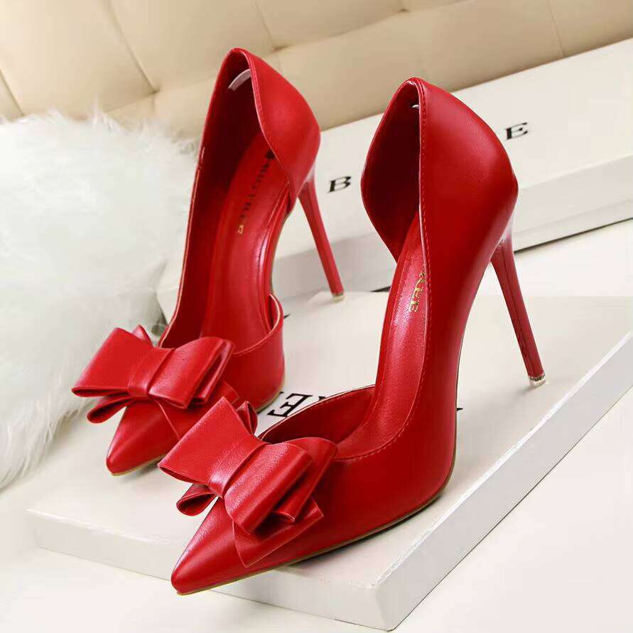 DHGadgets Sweet Bow Tie Shallow Out Pointed Toe Women Pumps Shoes Stiletto Heels for Ladies