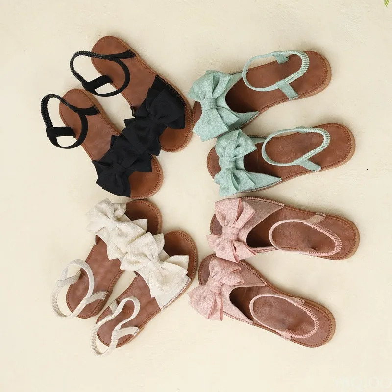 Summer Women Antislip Trend Sandals Lightweight Fashionable Beach Casual Slippers Outdoor Bow Tie Flat Shoes 250605