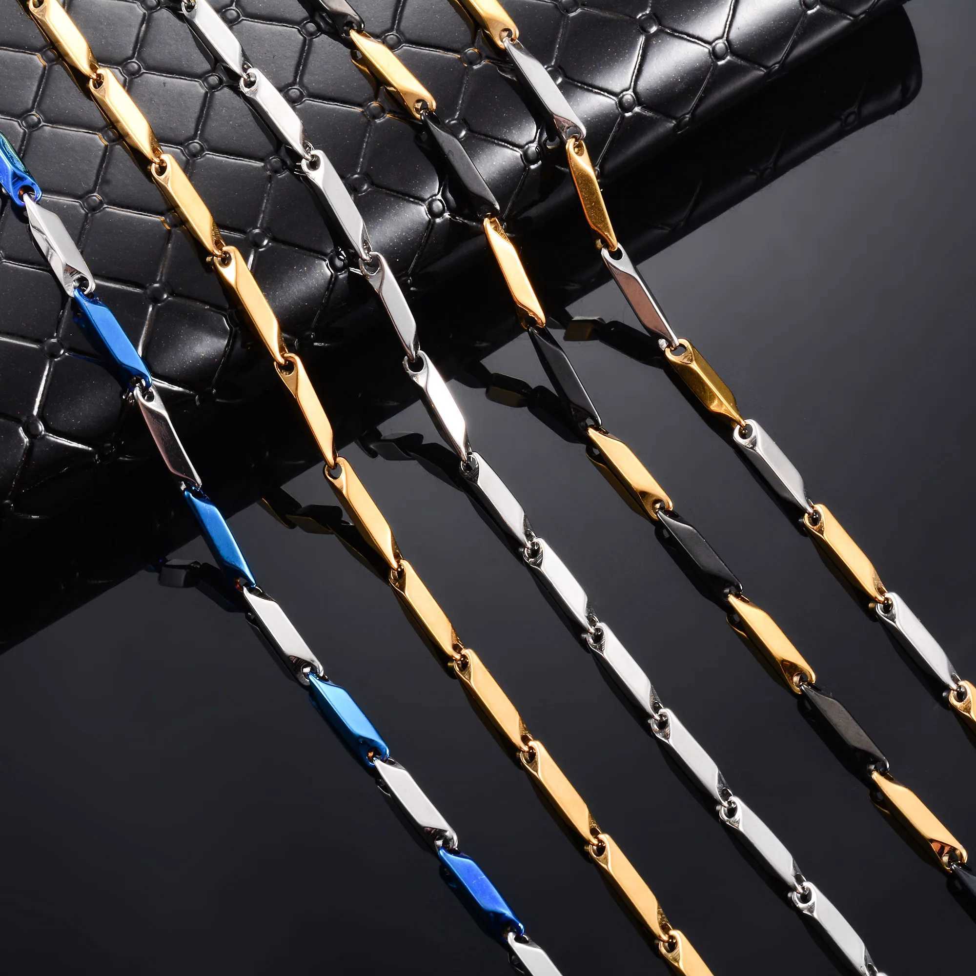 2.5mm/3mm Wide Stainless Steel Bar Link Bamboo Necklace Neck Chain for Women Mens Choker Rock Fashion Metal Jewelry Accessories XJ250604