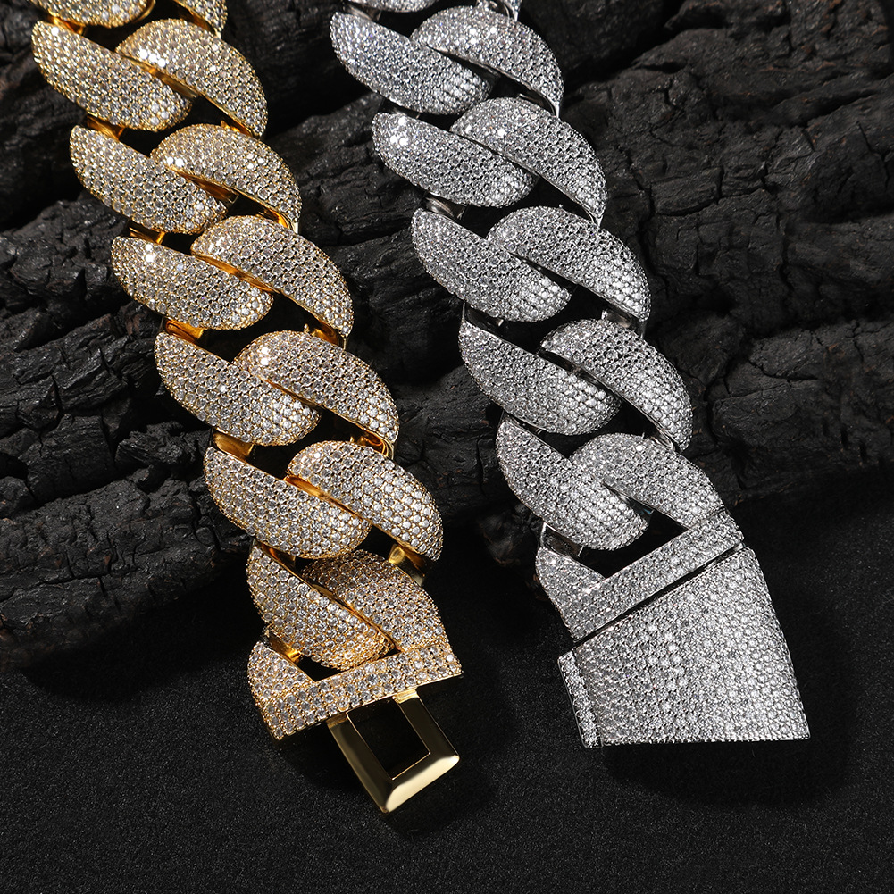 High Quality 28mm Hip Hop Big Bubble Cuban Chain Necklace Bracelet 5A Zircon 18k Gold Plated